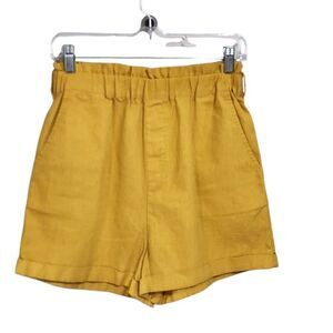 Baevely Womens Shorts M Yellow Pull On Elastic Waist High Rise Cotton Linen